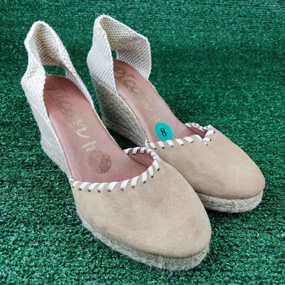 Picon Espadrille Wedge Sandals Womens 8 Tan Suede Slingback Made in Spain Boho